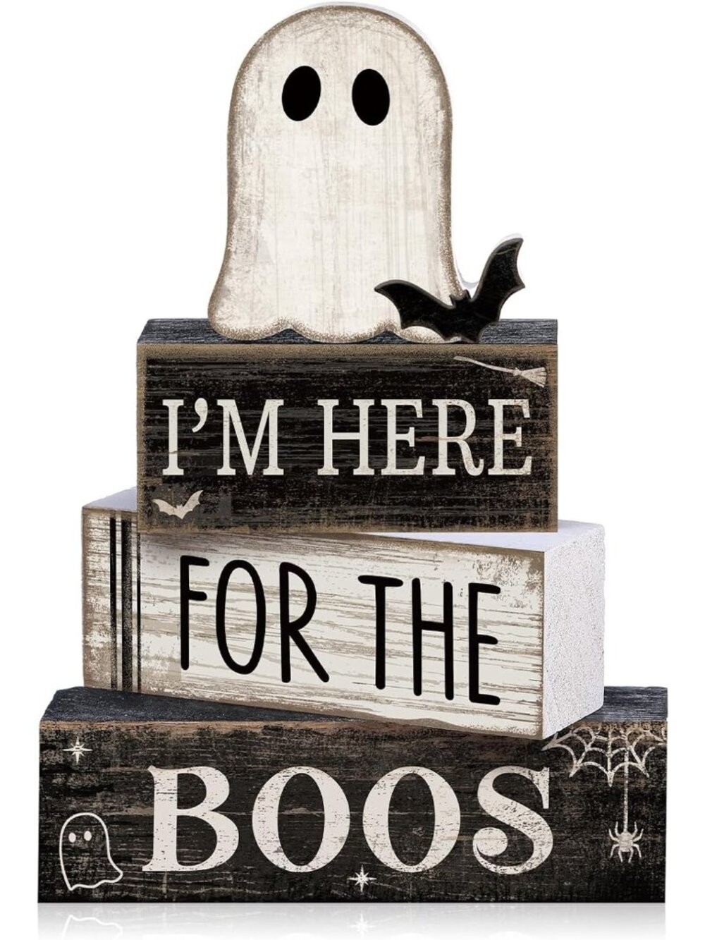4 Pcs Halloween Table Decoration Ghost Wooden Tiered Tray Decor Stacked Blocks